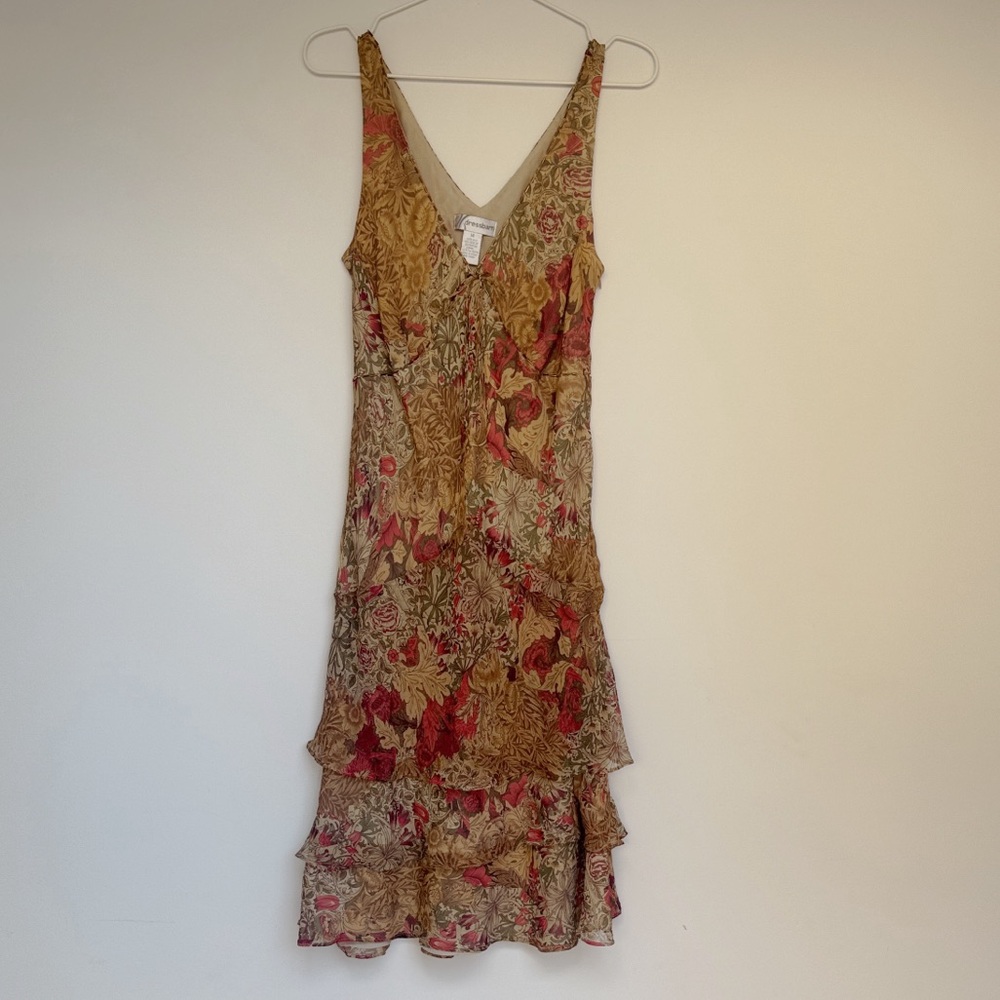 Dressbarn 100% Silk Floral Tiered Midi Dress | Likely Vintage | Size 14